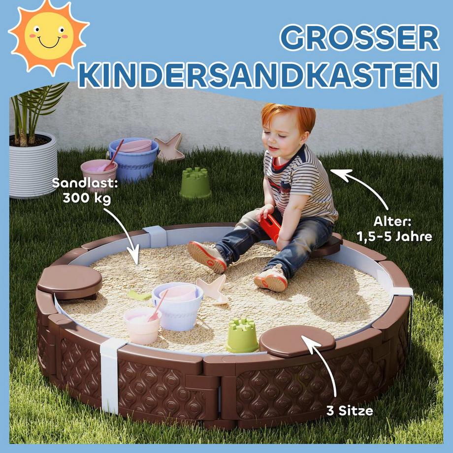 Northio  Sandkasten, Sandkiste Sandbox mit 3 Sitzen, wasserfeste Unterlage, wetterbeständige Schutzplane, für 1,5-5 Jahre Kinder Dunkelbraun Aosom 