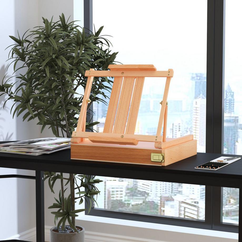 Northio Cavalletto Da Studio In Legno Di Faggio, Angolo Regolabile, Pieghevole Con Cassetto, Naturale, 42X36X12,5 Cm  