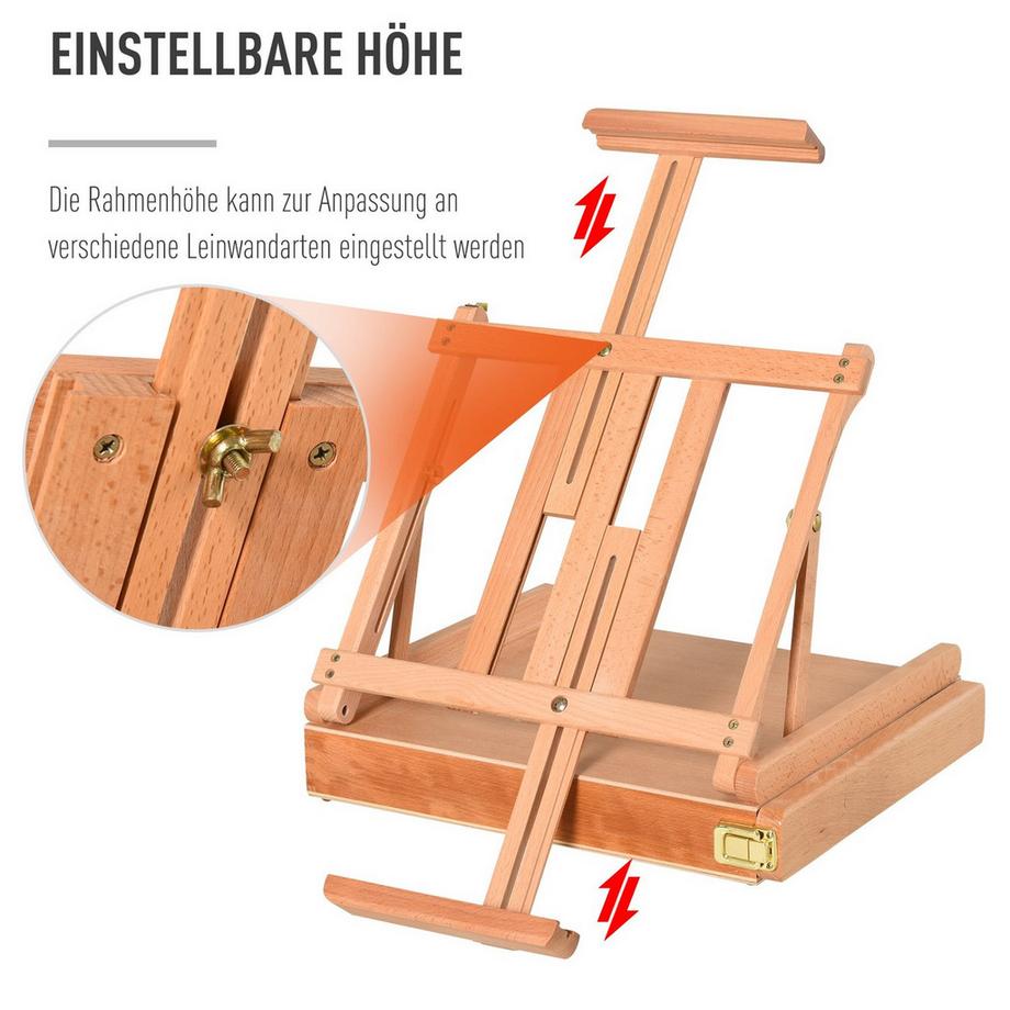 Northio Cavalletto Da Studio In Legno Di Faggio, Angolo Regolabile, Pieghevole Con Cassetto, Naturale, 42X36X12,5 Cm  