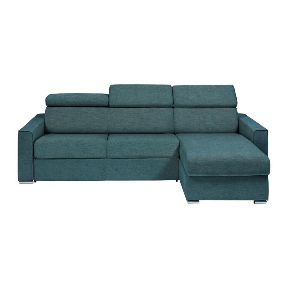 Vente-unique Ecksofa mit Matratze - Ecke wechselbar - Stoff - Blau - Liegefläche mit Lattenrost mit breiten Latten 140 cm - Matratze 14 cm - VIZIR  