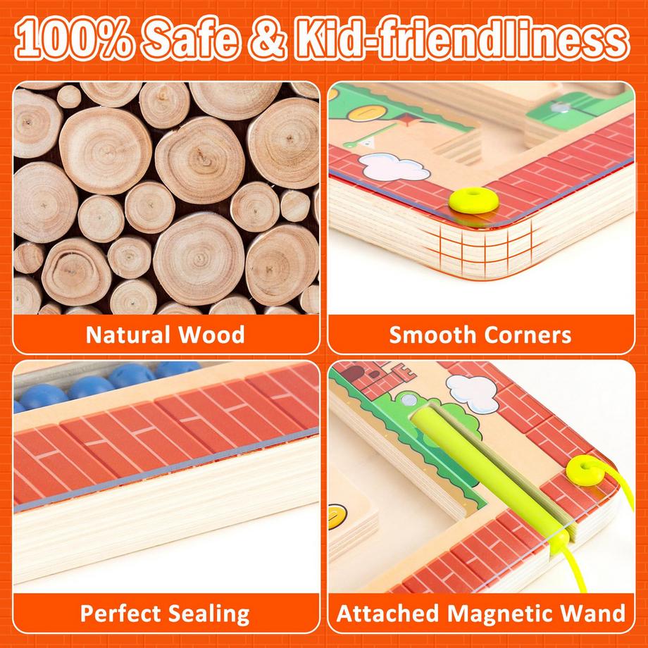 Activity-board  Magnetisches Spiel Labyrinth - Holzspielzeug Motorisches Spielzeug Lernspielzeug 