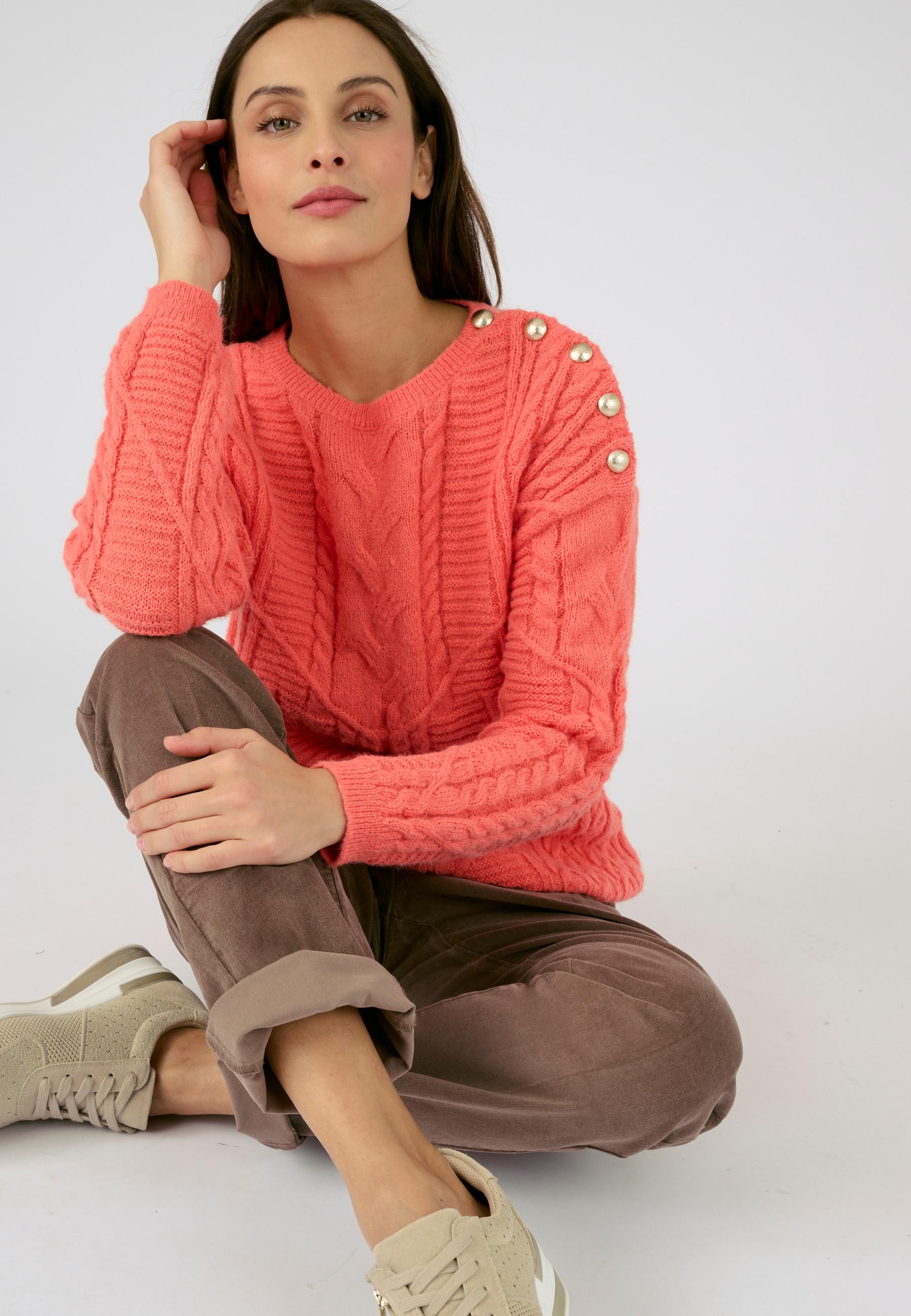 Image of Zopfmusterpullover Mit Knöpfen, Thermolactyl. Damen Rosa 54/56