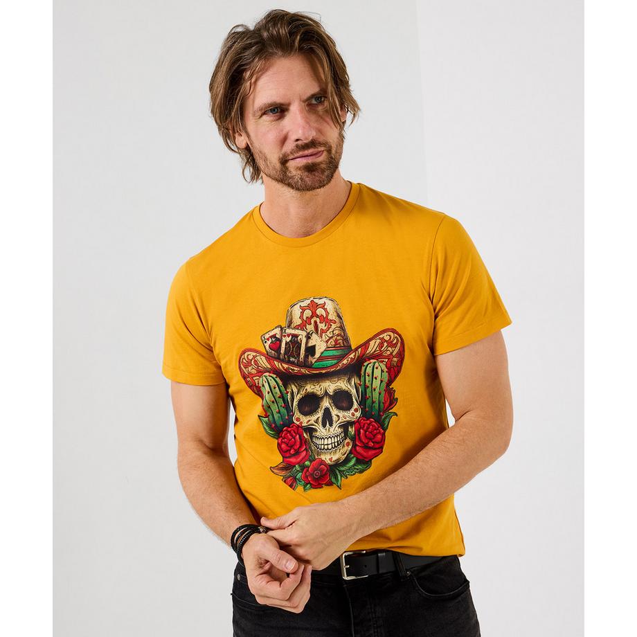 T-Shirt mit Totenkopf- und Spielkartenmotiv