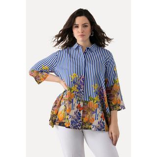 Ulla Popken  Blusa dal taglio oversize con righe, collo da camicia e maniche a 3/4 