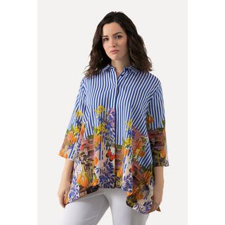 Ulla Popken  Blusa dal taglio oversize con righe, collo da camicia e maniche a 3/4 