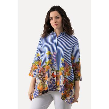 Blouse oversized à col chemise et manches 3/4, rayures