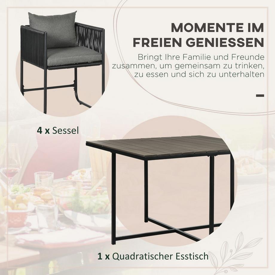 Northio 5-tlg Polyrattan Gartenmöbel Set Esstisch mit 4 Stühlen und Beistelltisch, stilvolle Essgruppe für Balkon und Garten  