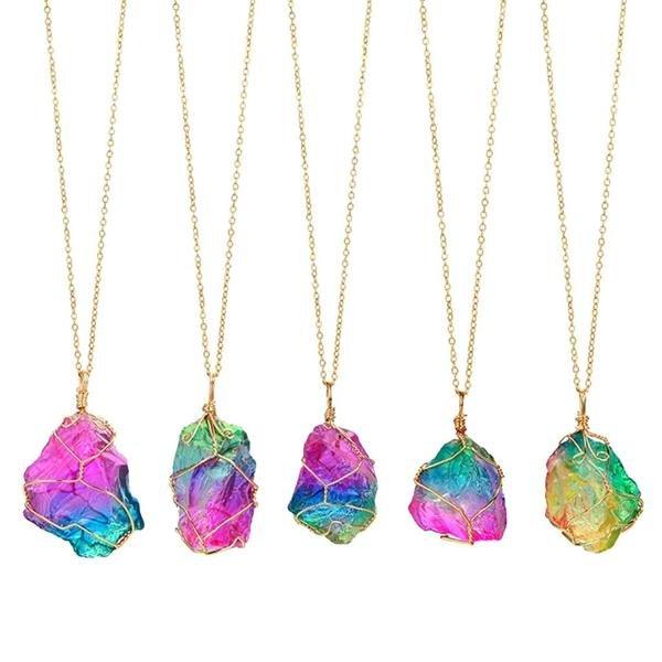 eStore  Collana di Cristallo - Arcobaleno con dettagli in Oro fatti a mano 