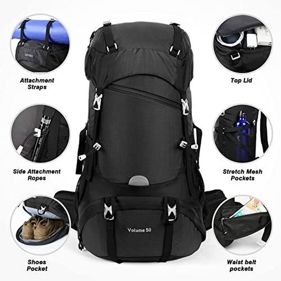 Only-bags.store  Hiking Backpack 50L, Waterproof Trekking Backpack Travel Backpack Outdoor Hiking Backpack With Rain Cover, Backpacker Backpack For Hiking, Climbing, Camping, Travel Sports 