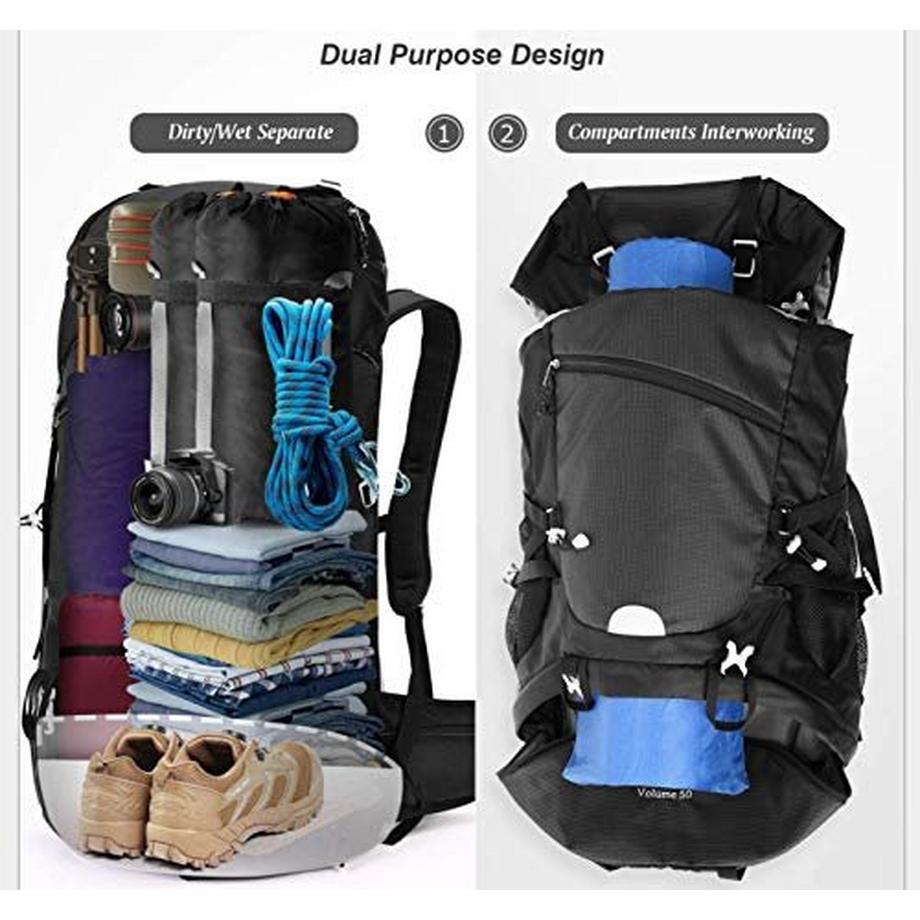 Only-bags.store  Hiking Backpack 50L, Waterproof Trekking Backpack Travel Backpack Outdoor Hiking Backpack With Rain Cover, Backpacker Backpack For Hiking, Climbing, Camping, Travel Sports 