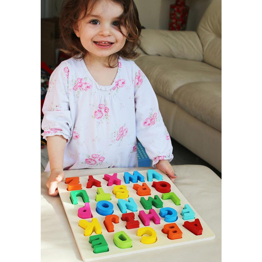 Activity-board  Alphabet en bois pour les tout-petits - plateau de jeu avec grandes lettres et vocabulaire anglais - puzzle en bois 