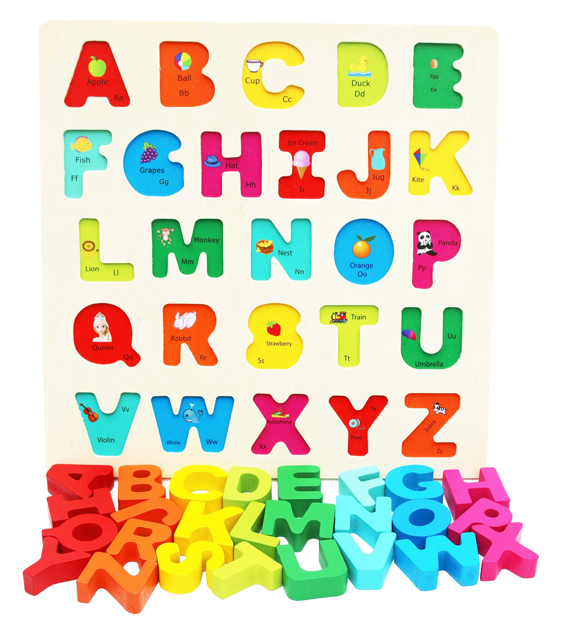 Activity-board  Alphabetisches Holzspielzeug für Kleinkinder - Spielbrett mit großen Buchstaben und englischen Vokabeln - Holzpuzzle 