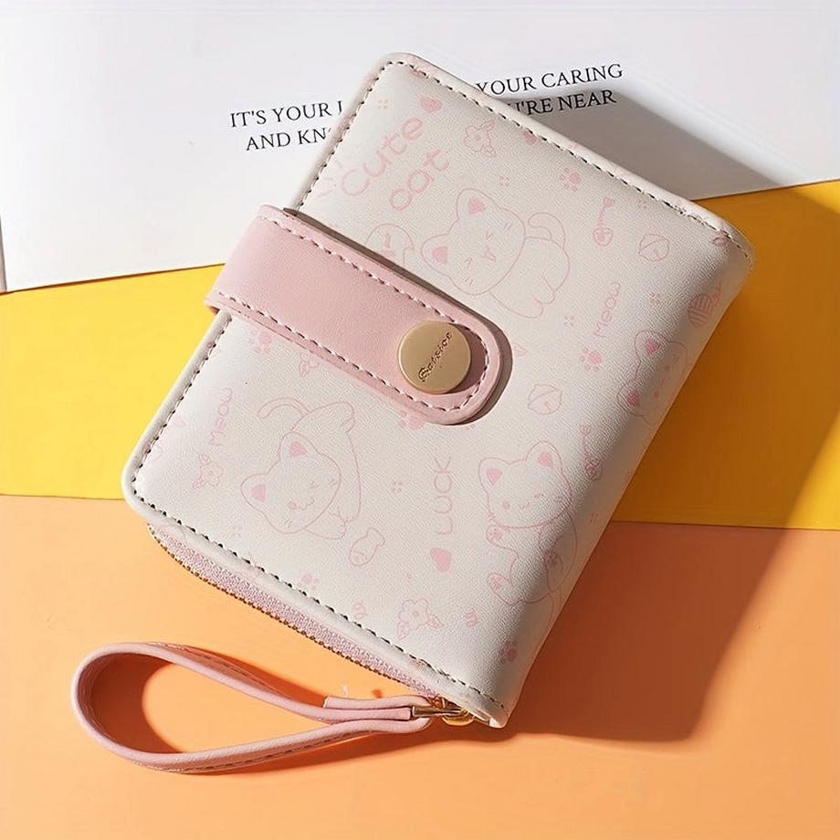 Cat Pattern Short Wallet, Clutch Sweet Coin Purse, Mini Credit Card Purse