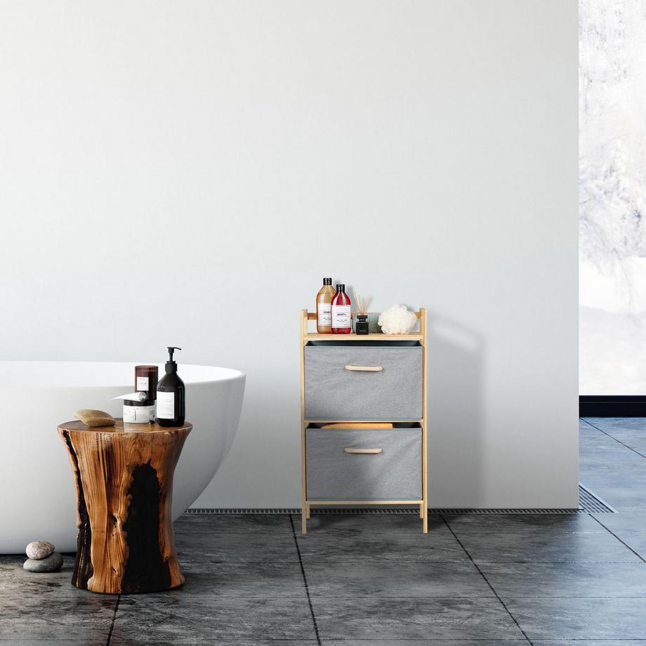 B2X Bambus-Badezimmerregal mit 2 Wäschekörben  