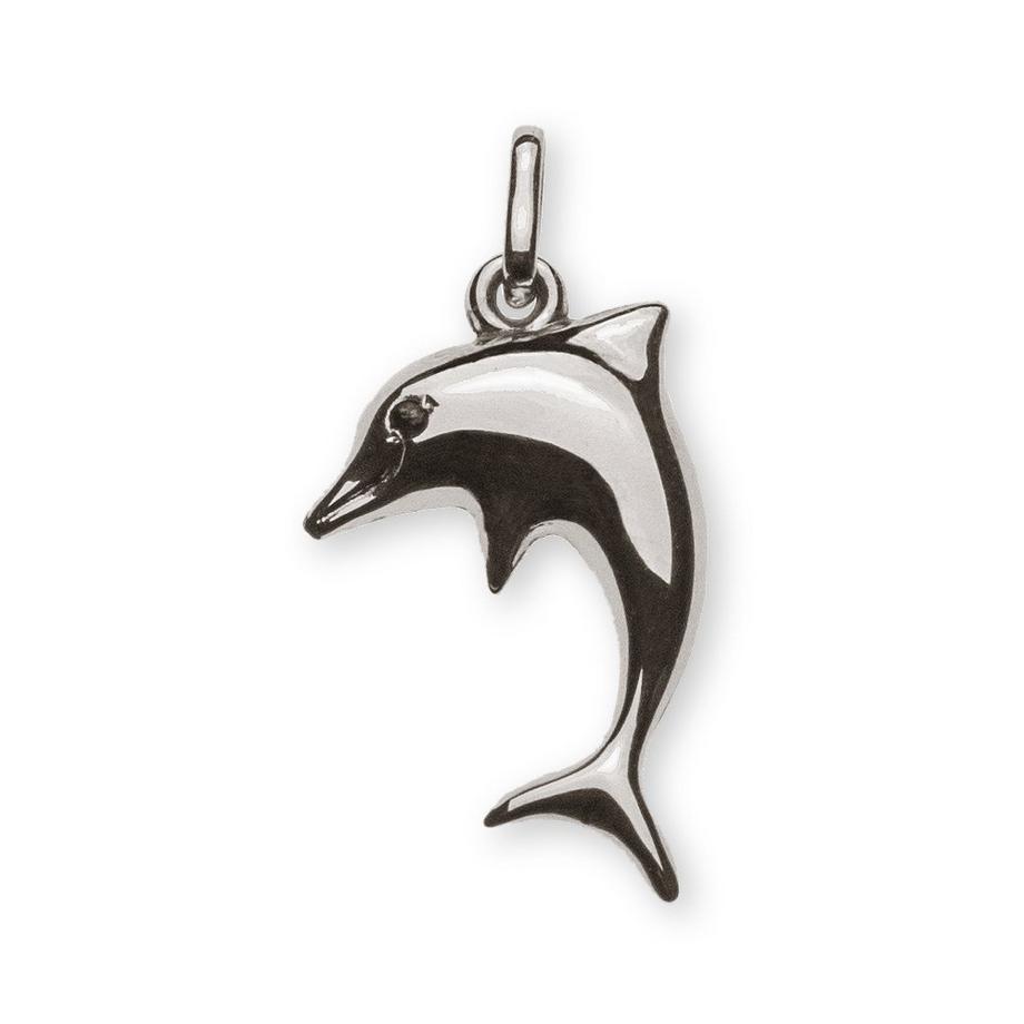 Anhänger Delfin Weissgold 750 Saphir Augen, 23x12mm