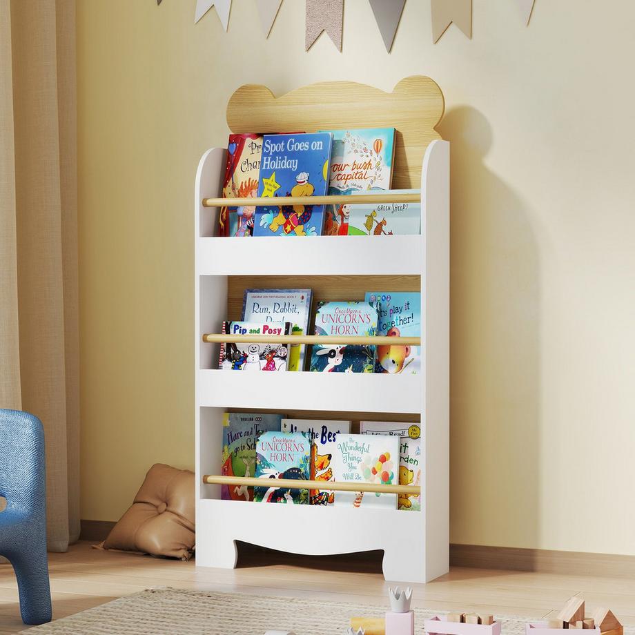 Northio Bücherregal für Kinder Kinderregal mit 3 Ablagen Aufbewahrungsregal aus Holz 55x15x110cm Weiß  