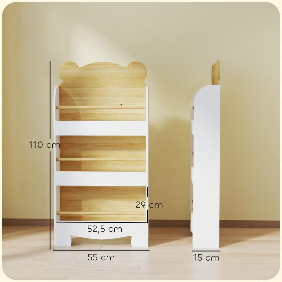 Northio Bücherregal für Kinder Kinderregal mit 3 Ablagen Aufbewahrungsregal aus Holz 55x15x110cm Weiß  