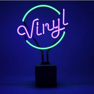Glas Neon Tischlampe mit Betonsockel - Vinyl Grün