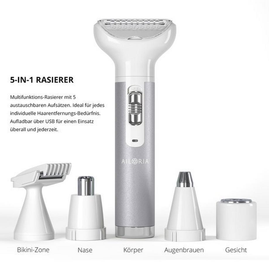 AILORIA EVAPORE PRO SET Rasierer mit verschiedenen Aufsätzen USB - silver cloud  