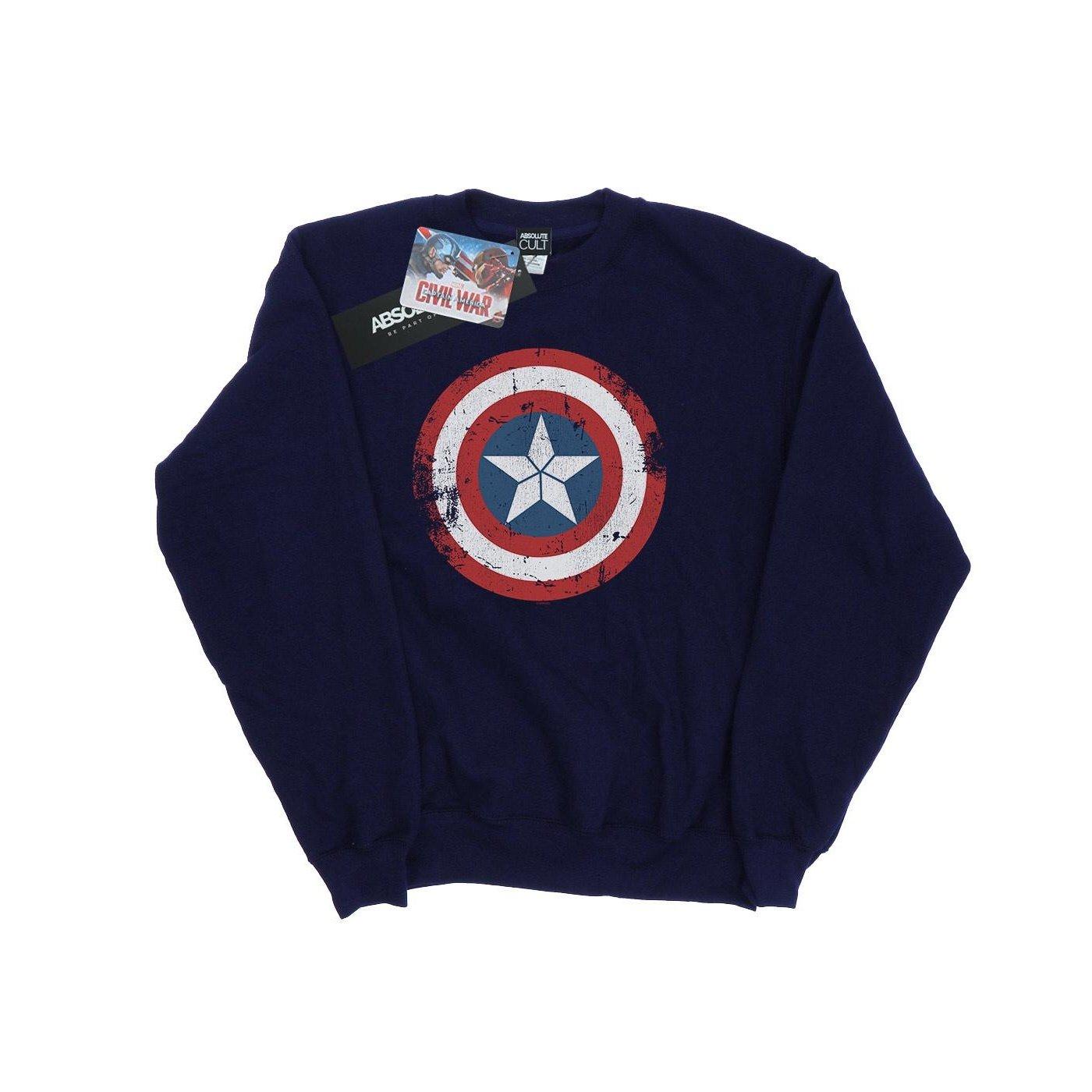 Image of Captain America Civil War Distressed Shield Sweatshirt Unisex Marine 116