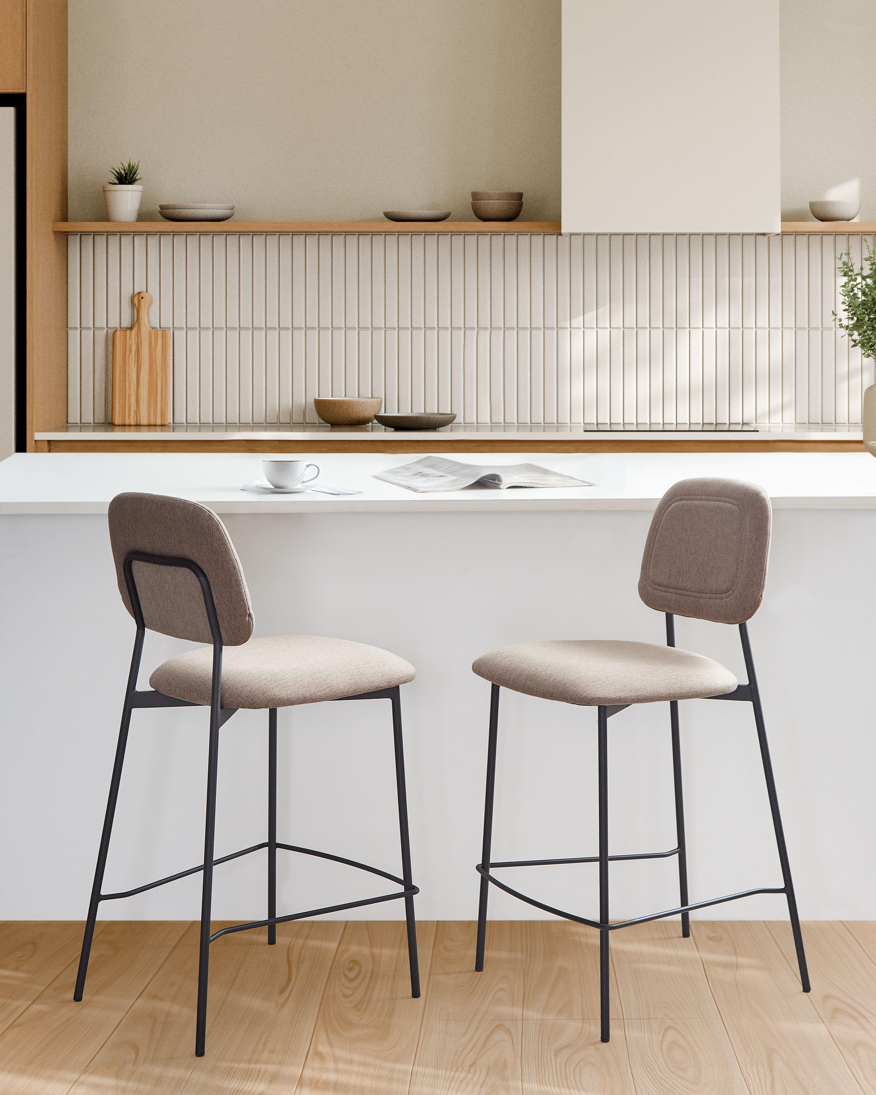 Beliani Lot de 2 chaises de bar en Lin synthétique Moderne DUETTE  