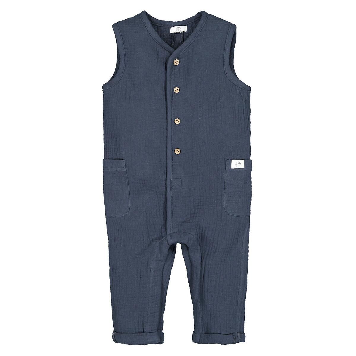 Image of Ärmelloser Overall Aus Baumwoll-musselin Unisex Blau 3 mesi