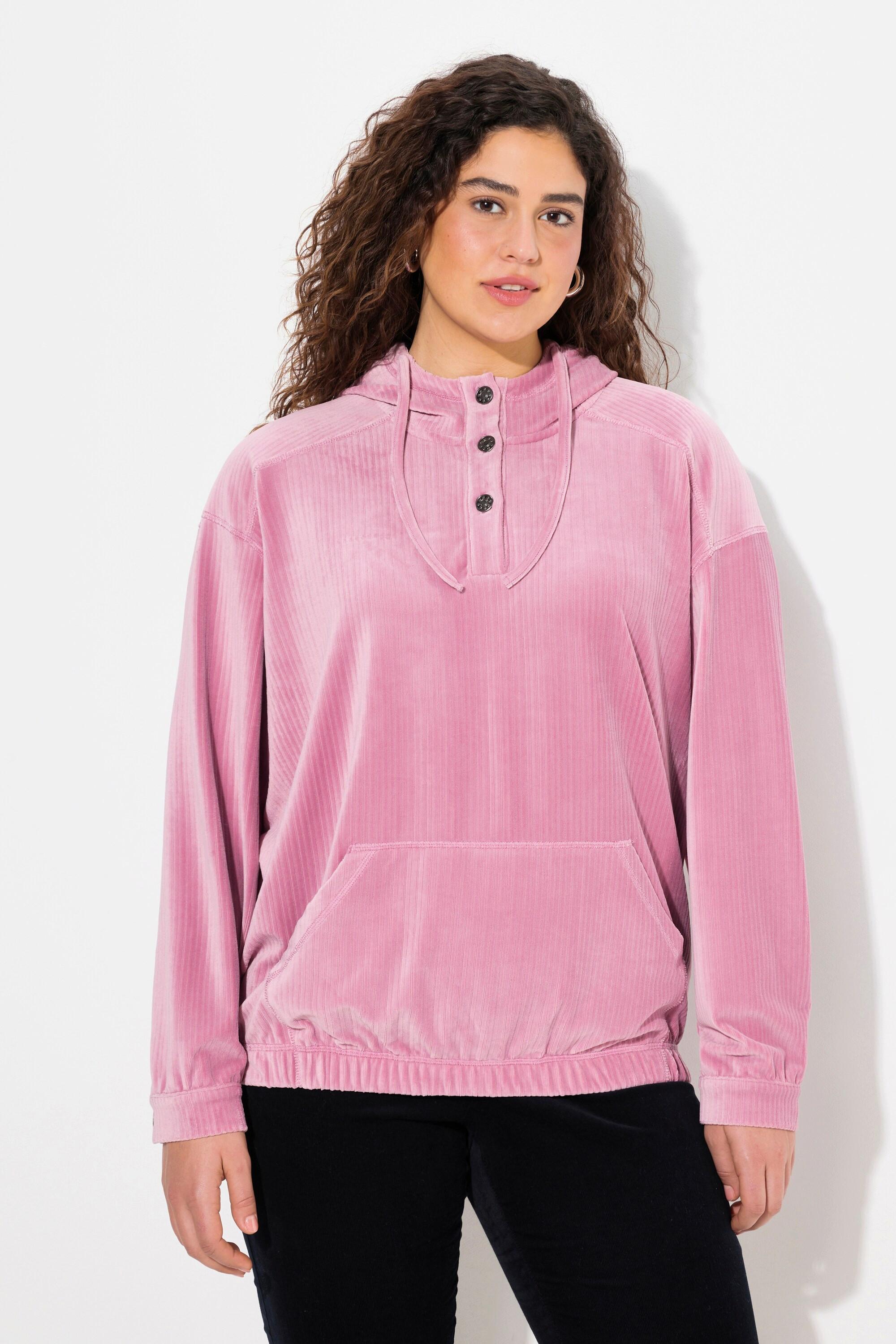 Ulla Popken  Sweat-shirt à capuche et manches longues, coupe oversize, bordure élastique 