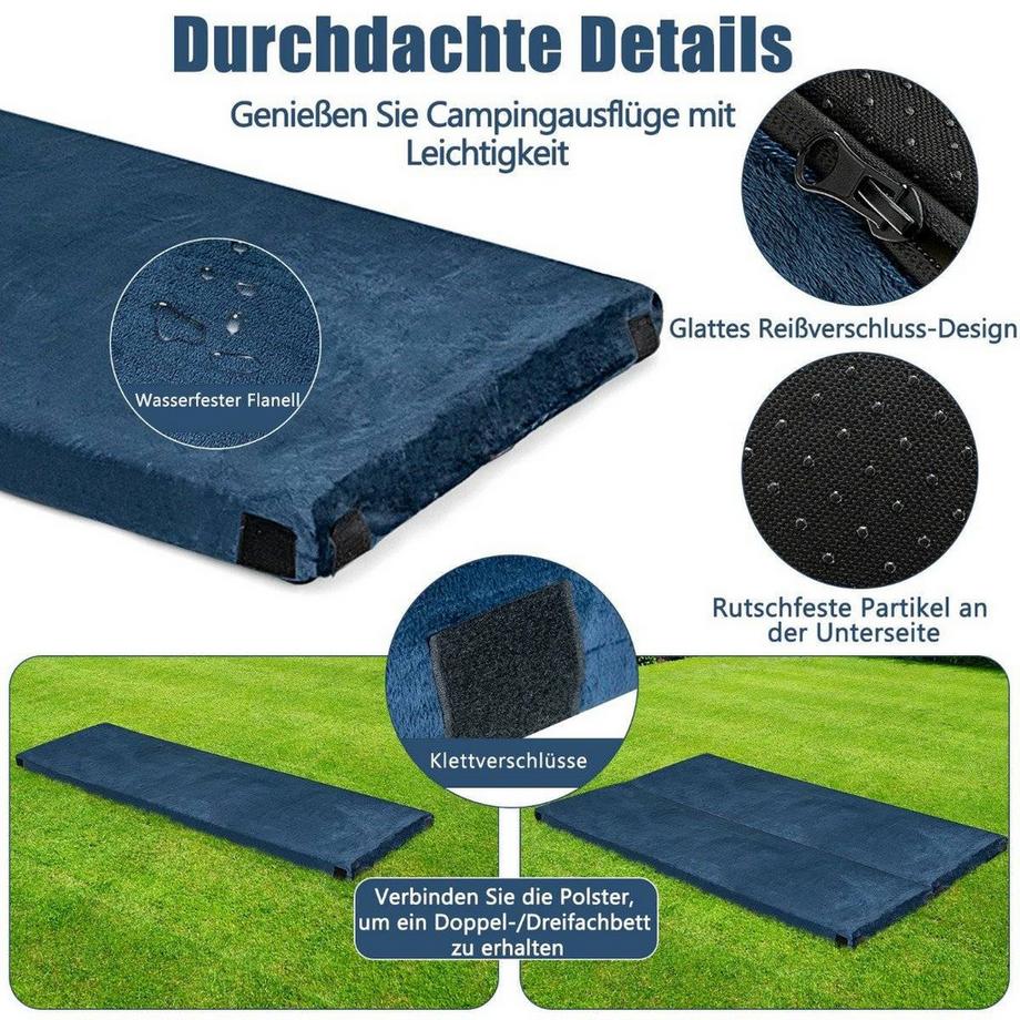Northix  Matelas de camping matelas de camping en mousse à mémoire de forme 183 x 62,5 x 6,5 cm bleu 
