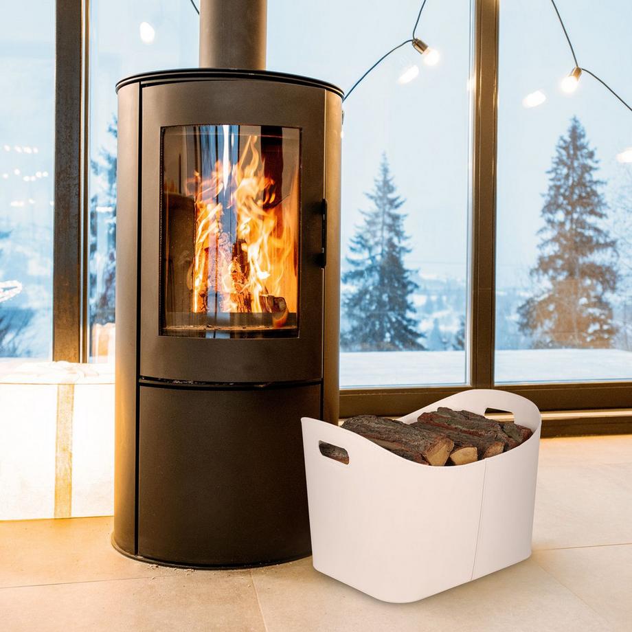 B2X Panier en bois blanc crème et cuir artificiel  