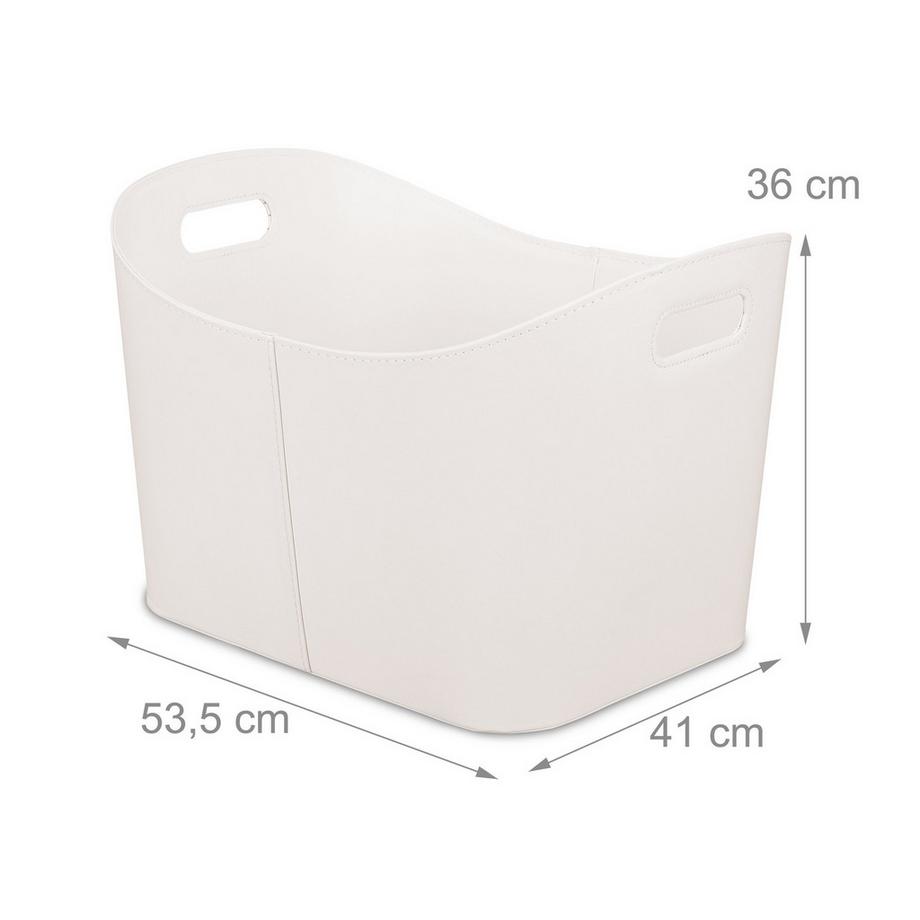 B2X Panier en bois blanc crème et cuir artificiel  