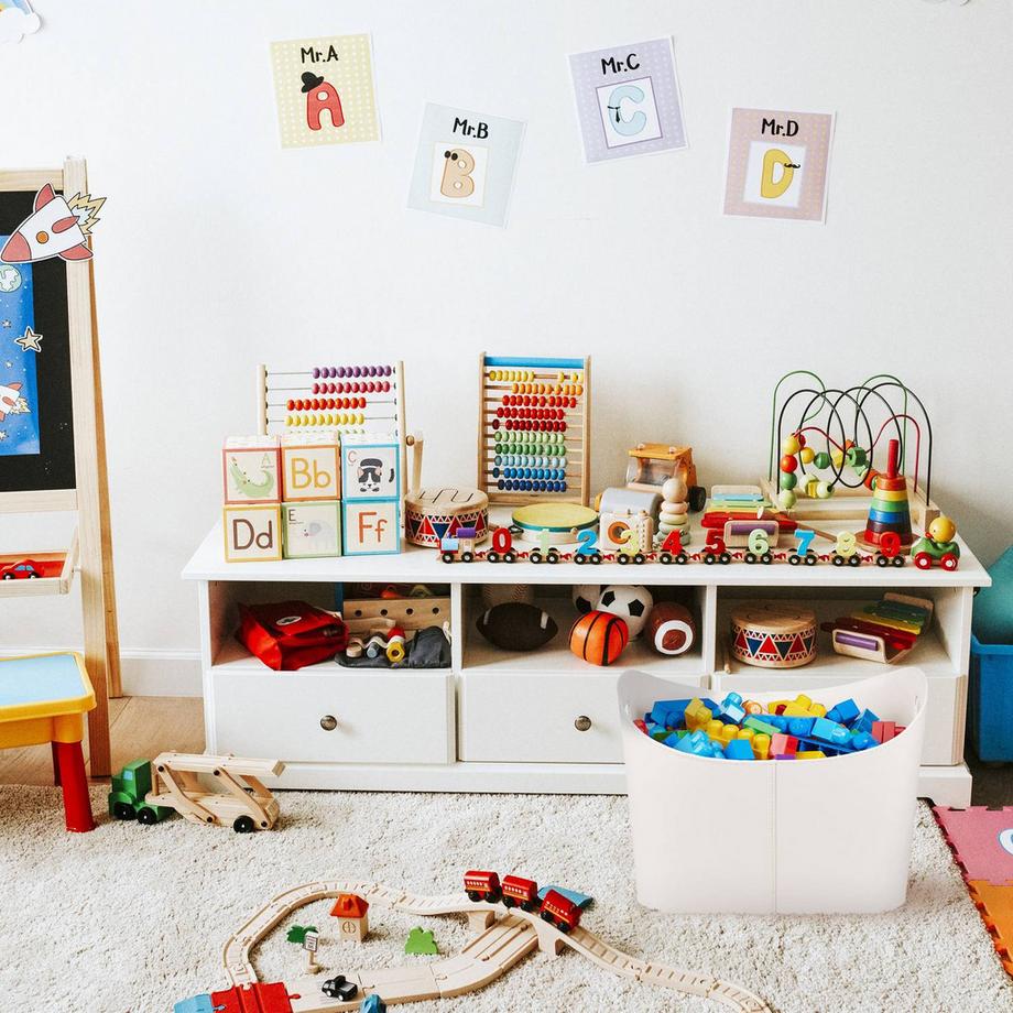 B2X Panier en bois blanc crème et cuir artificiel  