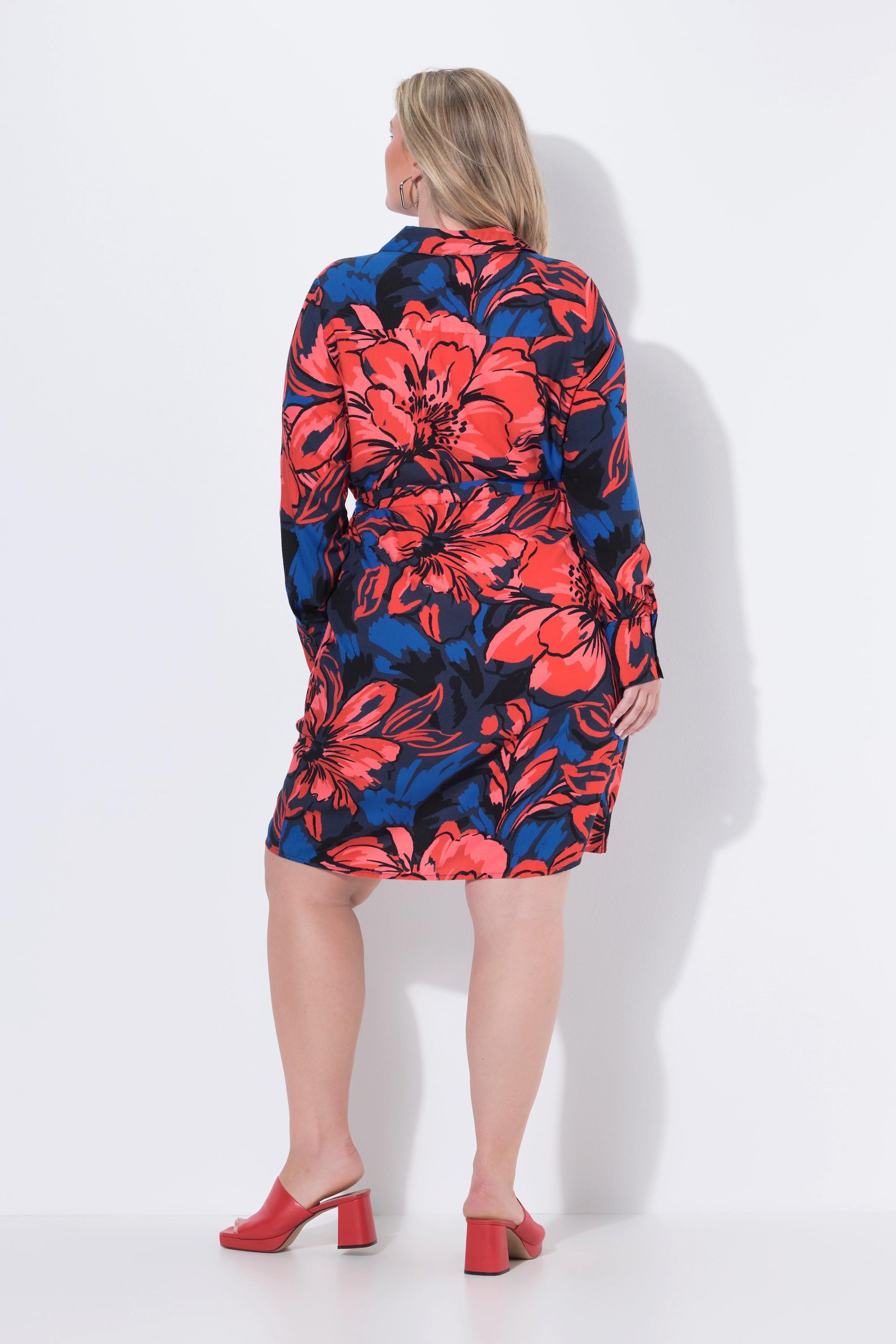 Ulla Popken Abito camicia Classic Fit floreale maniche lunghe  