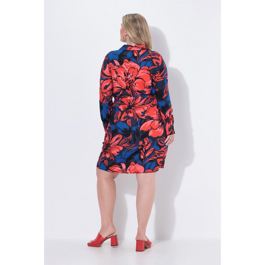 Ulla Popken Blüten Classic Fit Hemdkleid Langarm  