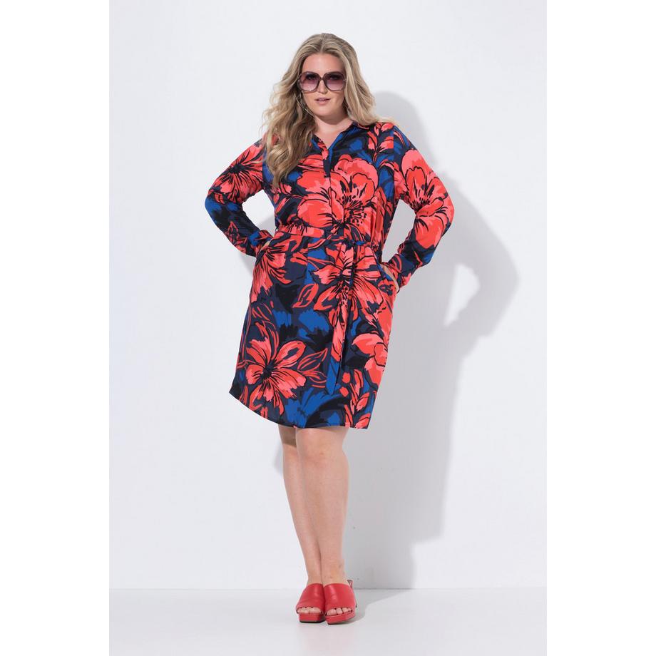 Ulla Popken Blüten Classic Fit Hemdkleid Langarm  