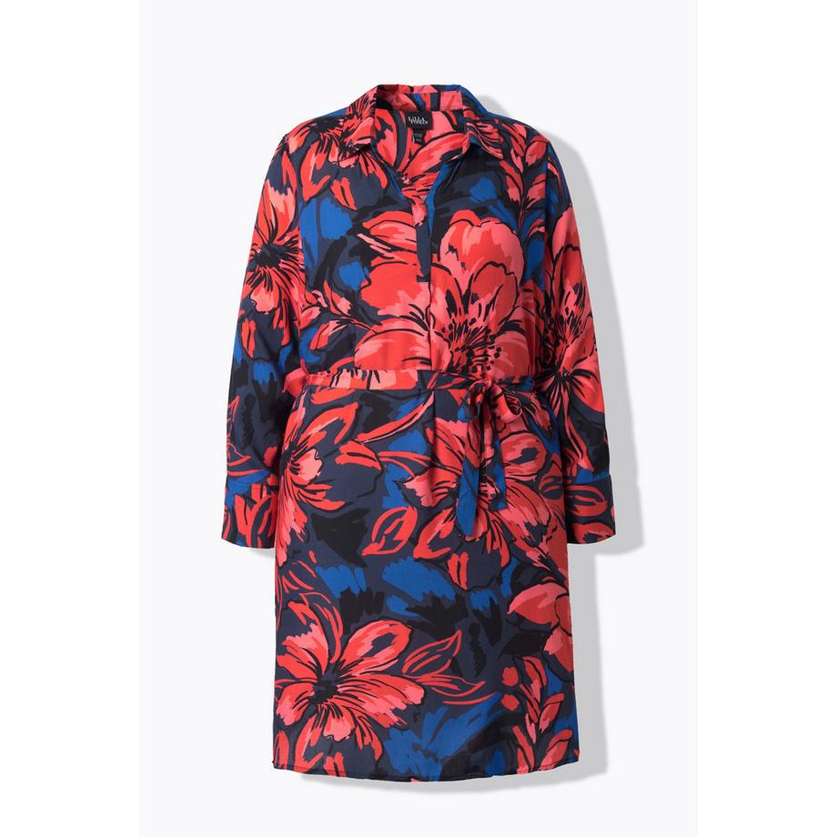 Ulla Popken Blüten Classic Fit Hemdkleid Langarm  