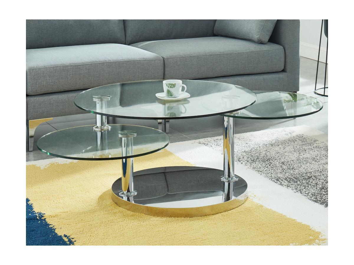 Image of Couchtisch mit drehbaren Tischplatten WESLEY Glas Stahl Couchtisch mit drehbaren Tischplatten WESLEY Glas Stahl
