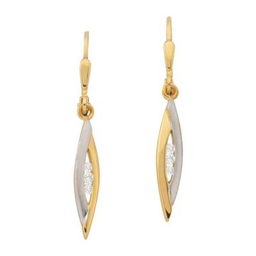 Clous d'oreilles bicolores or jaune/blanc 750 diamant 0,09ct. 32x4mm