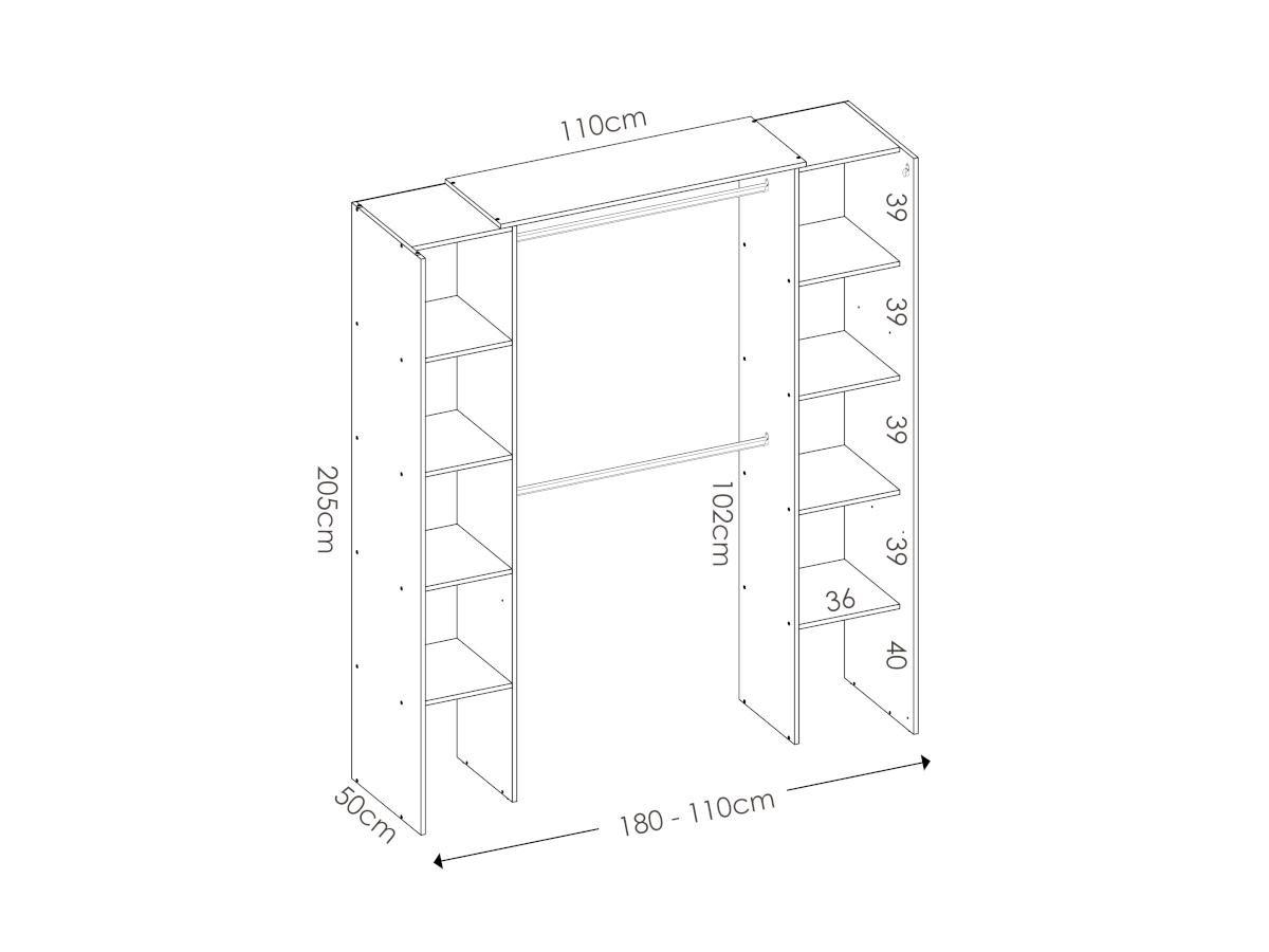 Vente-unique Armadio guardaroba angolare allungabile L12 Rovere e Antracite DORIAN  