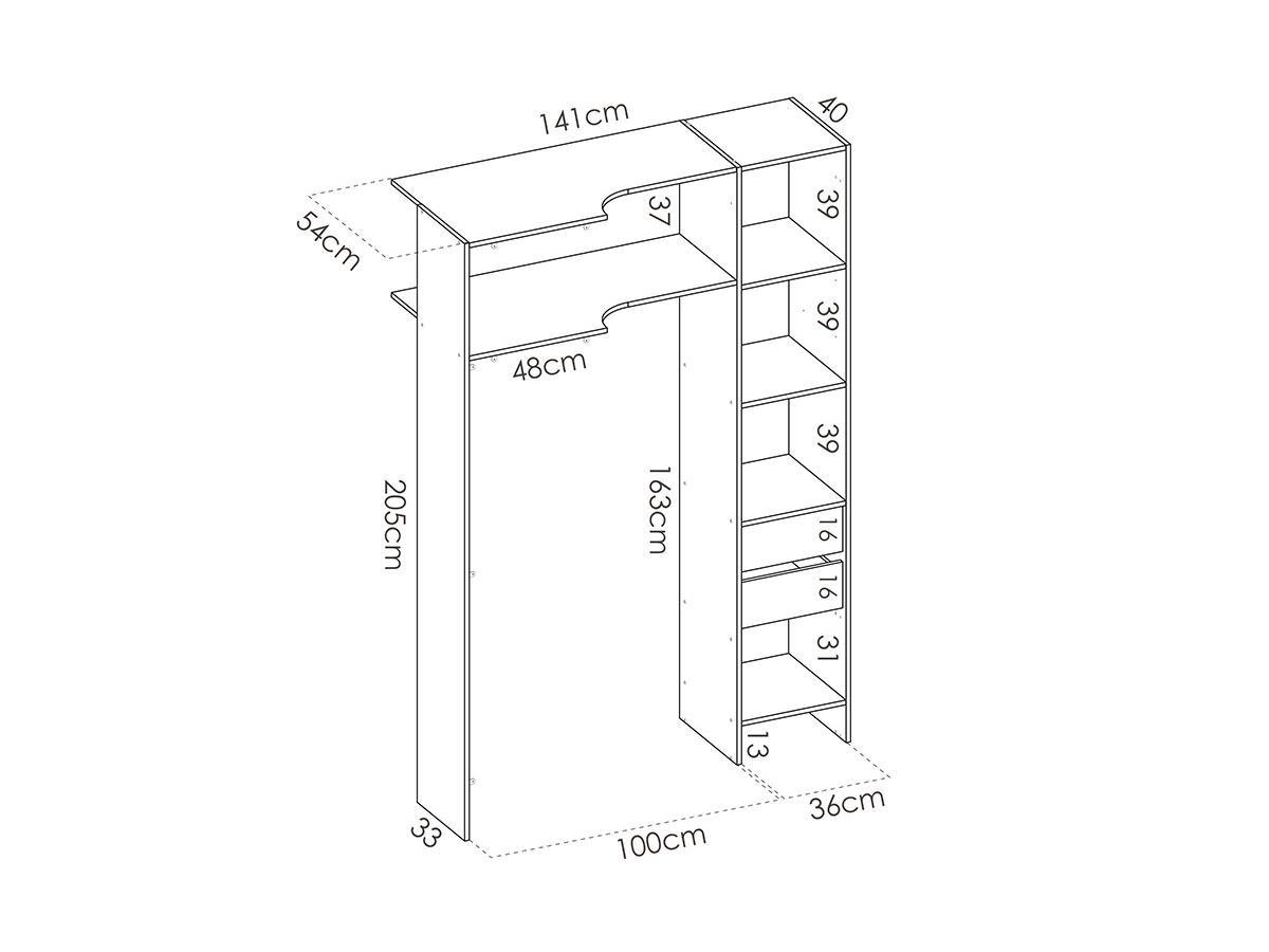 Vente-unique Armadio guardaroba angolare allungabile L12 Rovere e Antracite DORIAN  