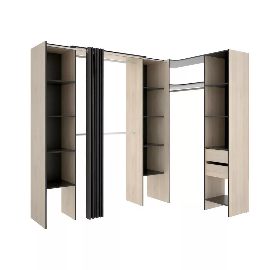 Dressing d'angle extensible dorian - L164/234 cm - Chêne et anthracite