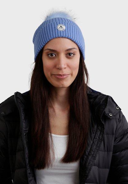 CASH-MERE.CH Kaschmir Rib Mütze mit Bommel  