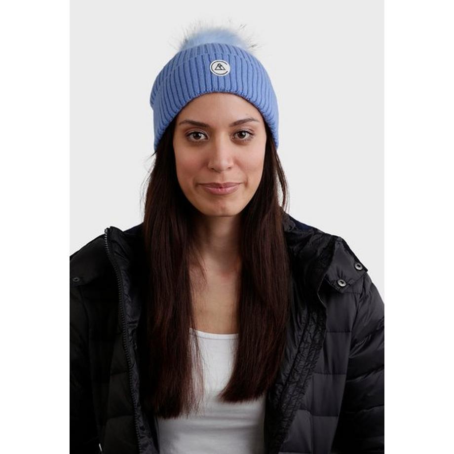 CASH-MERE.CH Kaschmir Rib Mütze mit Bommel  