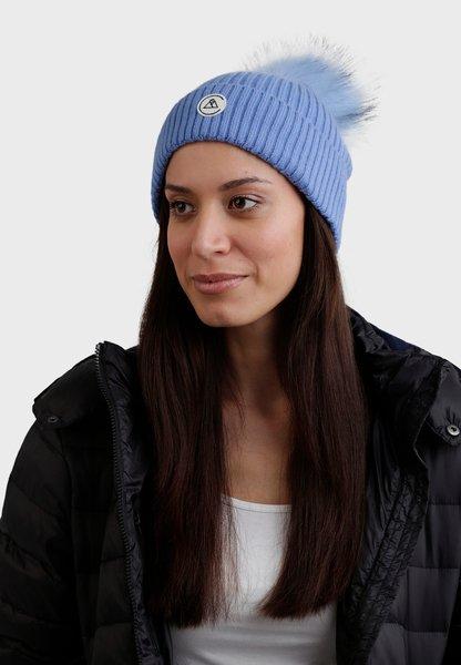 CASH-MERE.CH Kaschmir Rib Mütze mit Bommel  