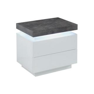 Vente-unique Comodino 2 cassetti con LED in MDF laccato Bianco e Calcestruzzo HALO II  