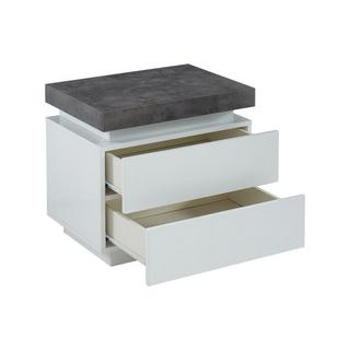 Vente-unique Comodino 2 cassetti con LED in MDF laccato Bianco e Calcestruzzo HALO II  