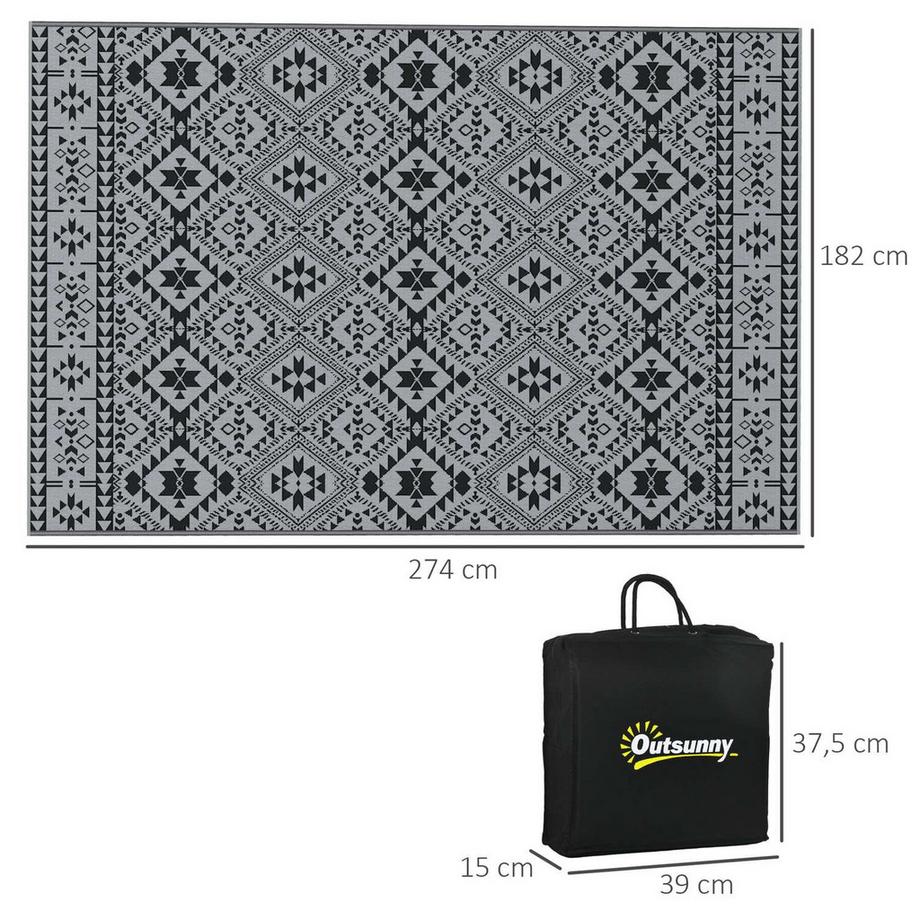 Northio Tapis D'Extérieur, Tapis En Plastique Hydrofuge, Réversible, Pour Camping Et Terrasse, Noir + Gris, 182X274 Cm  