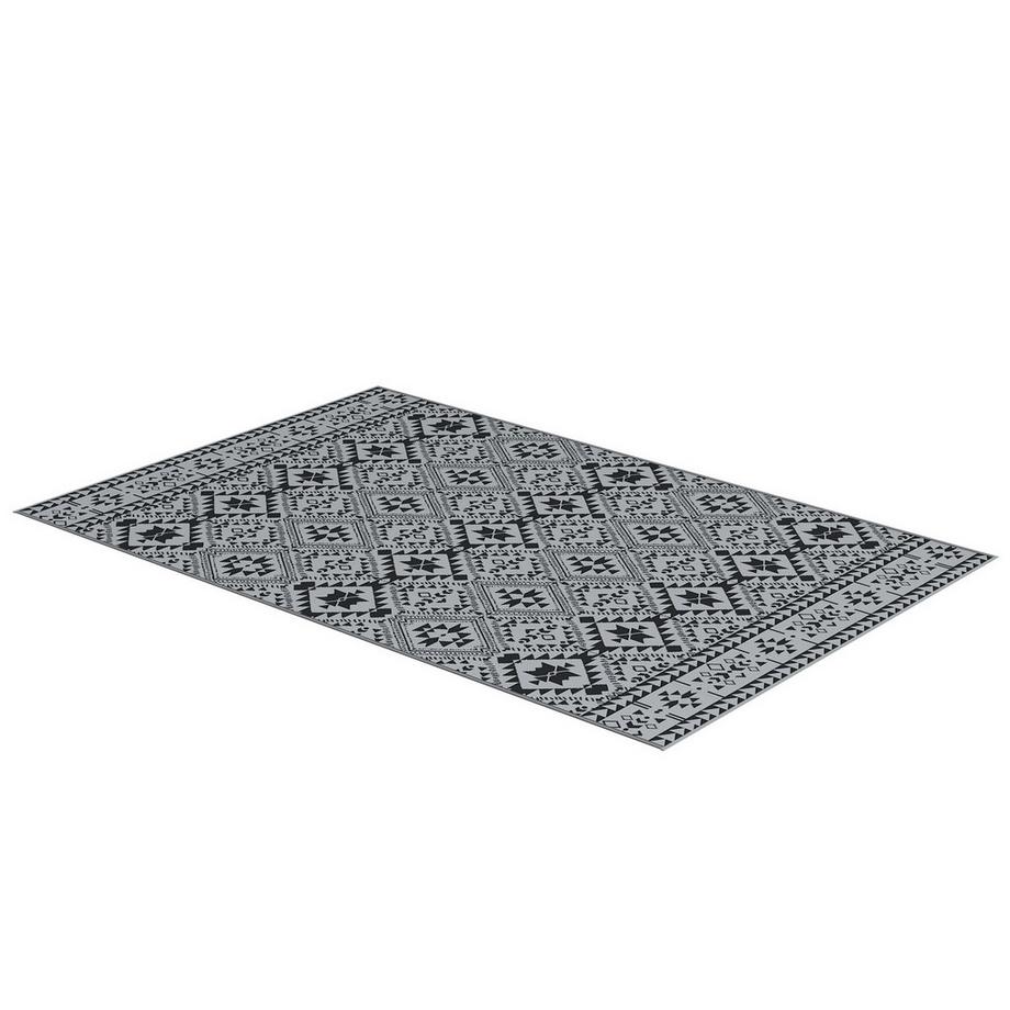 Tapis D'Extérieur, Tapis En Plastique Hydrofuge, Réversible, Pour Camping Et Terrasse, Noir + Gris, 182X274 Cm