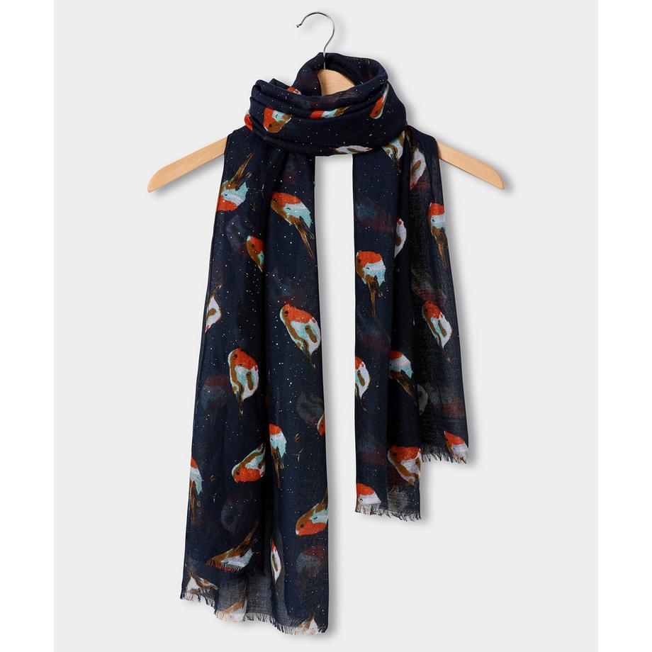Schal mit Rotkehlchen-Print