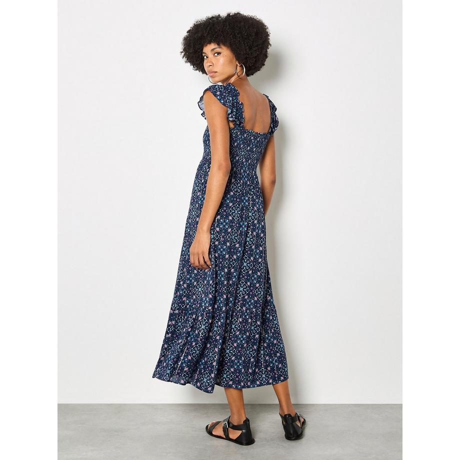 APRICOT Robe Midi Folk Floral Métallique  