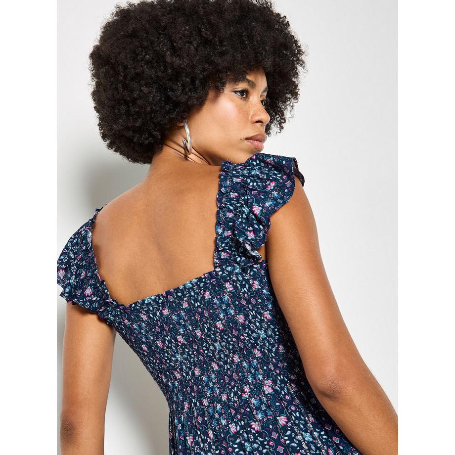 APRICOT Robe Midi Folk Floral Métallique  